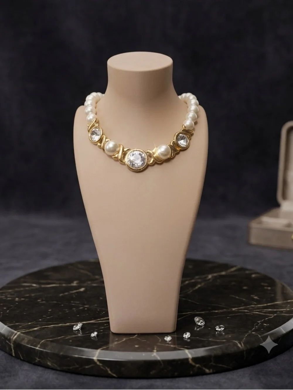 Stunning Vintage Napier Faux Pearl and Crystal Necklace  LIKE NEW